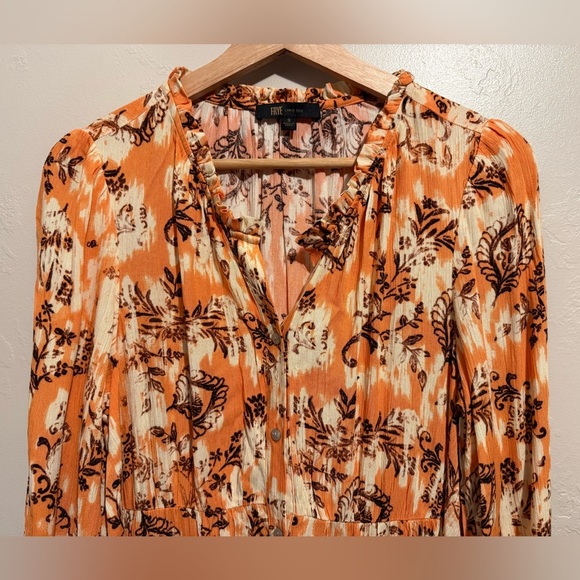 Frye Cadmium Orange Combo Tiered Front Button Dress Western Floral Cowgirl Small - Picture 10 of 16